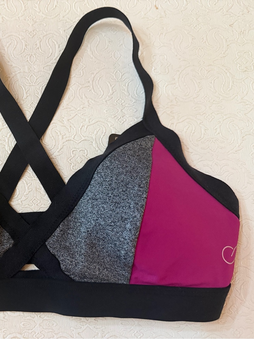 Colorblock Magenta and Heather Gray Sports Bra with Crossback Straps